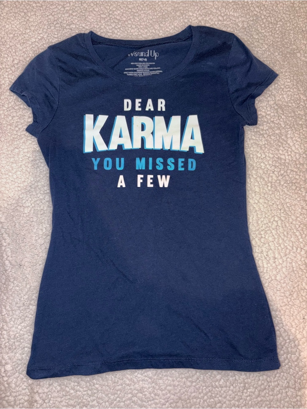 Wound Up Navy Graphic Tee with White & Light Blue Lettering